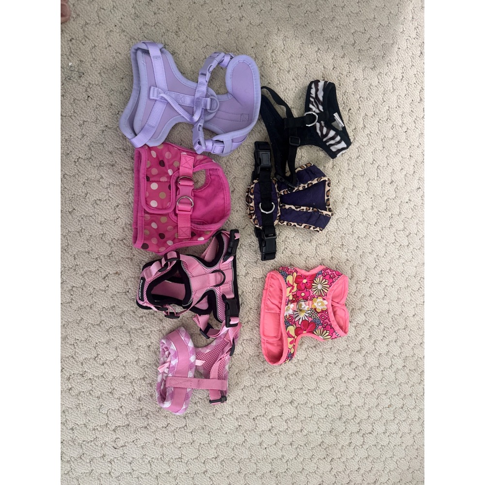 Lot /7 x-Small Pet Harnesses Assorted
 Colors Patterns Floral Polka Dot Leopard